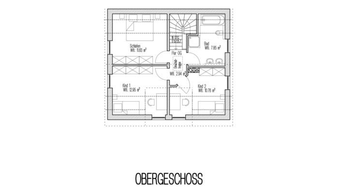Einfamilienhaus, 138 qm, Grundriss Obergeschoss
