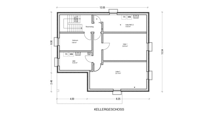 Einfamilienhaus mit 183 qm, Grundriss Keller