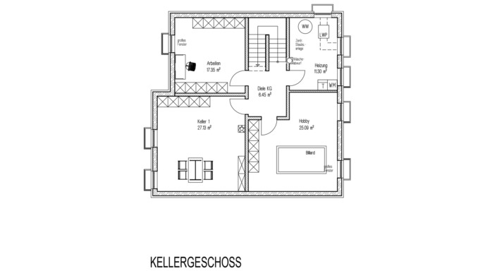 Einfamilienhaus mit 185 qm, Grundriss Keller