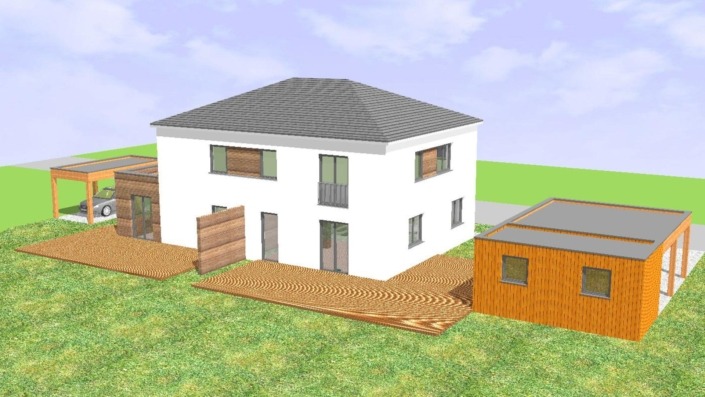 Einfamilienhaus mit Einliegerwohnung, 189 qm, Ansicht Süd, Vogelperspektive