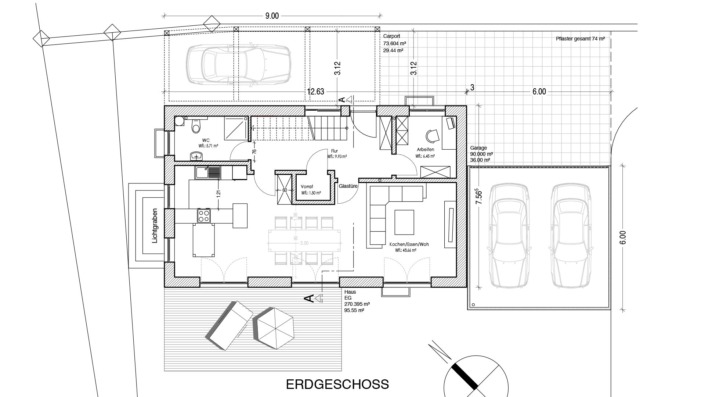 Schmales Einfamilienhaus mit 148 qm, Grundriss Erdgeschoss